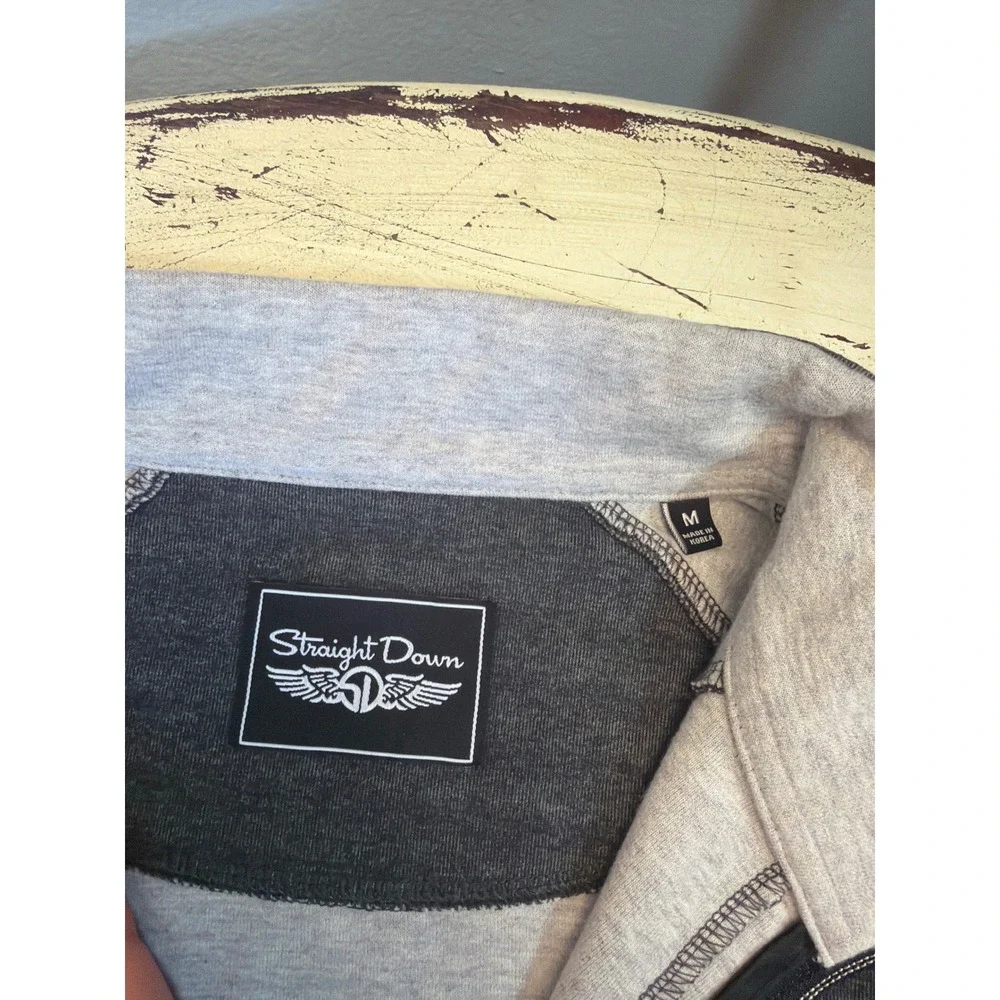 Straight Down Full Zip Sweater Mens Medium Gray Heathered Cotton Raglan Sleeve‎